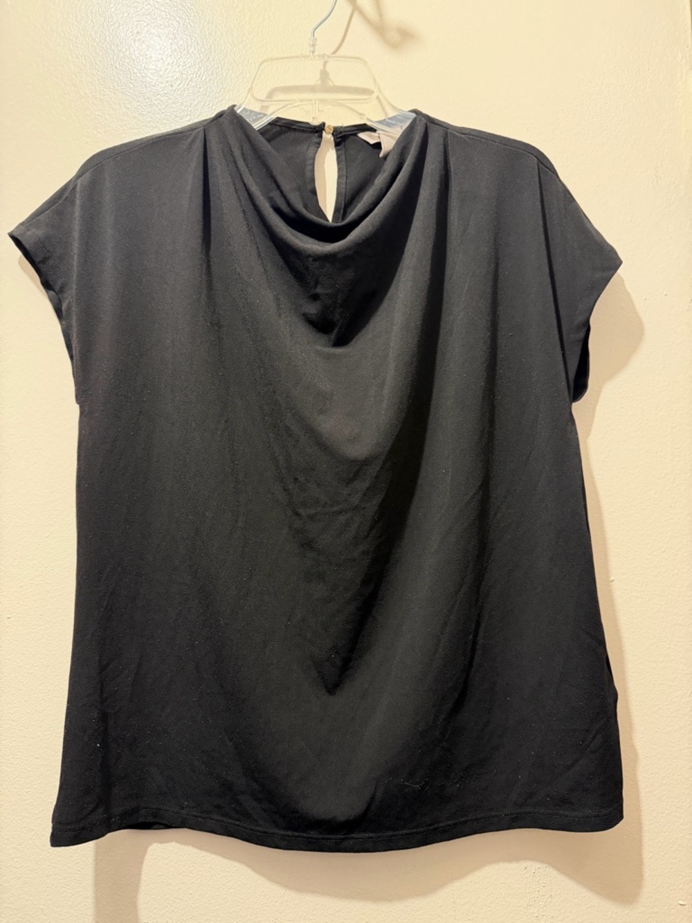 H&M Black Draped Neck Short Sleeve Tee